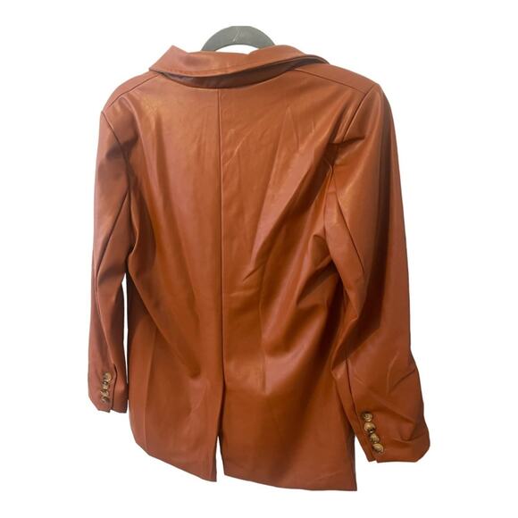 En Saison Faux Leather Oversized Blazer Jacket Double Breasted Rust Brown Small - Picture 11 of 12